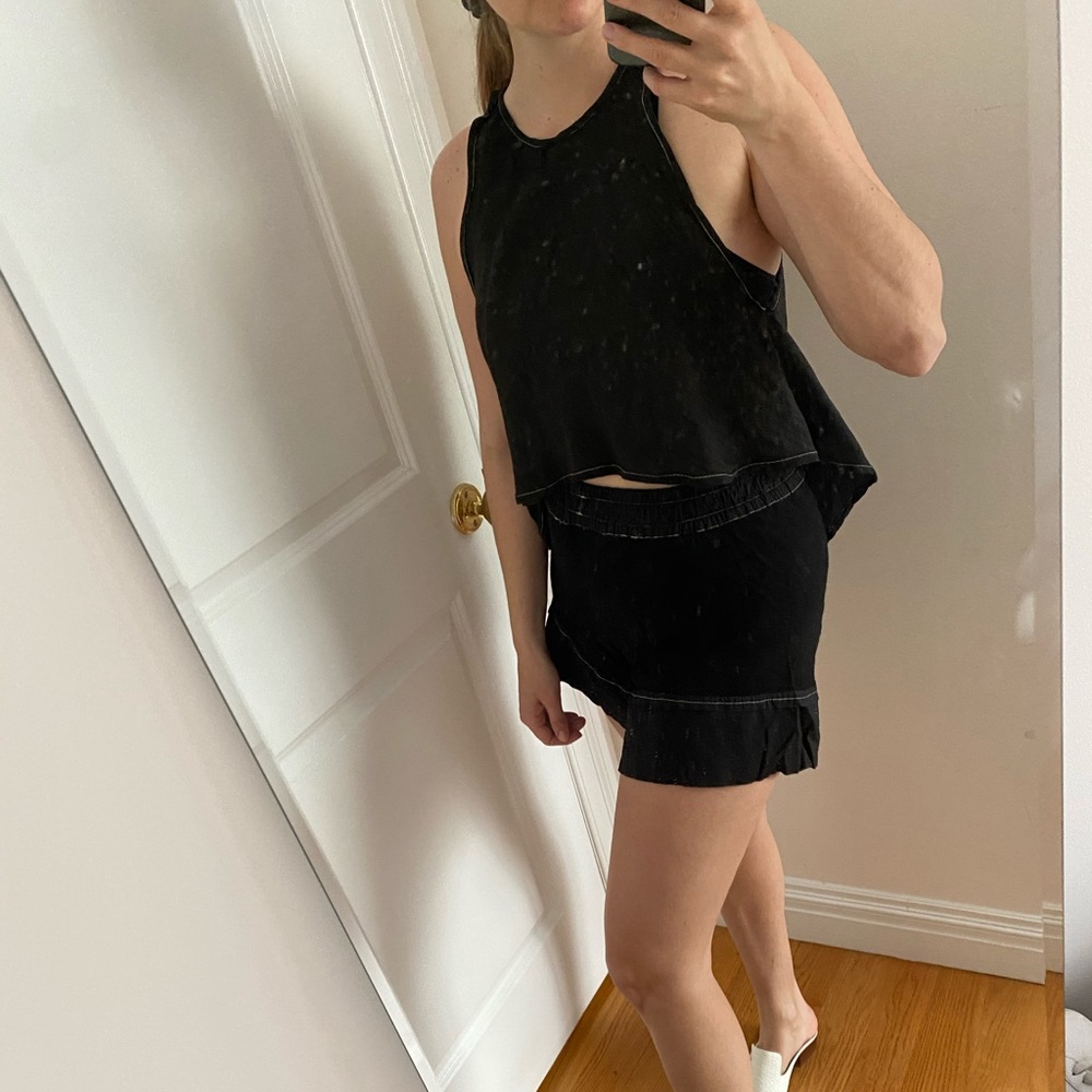 Handmade 2 piece set - black with white stitching